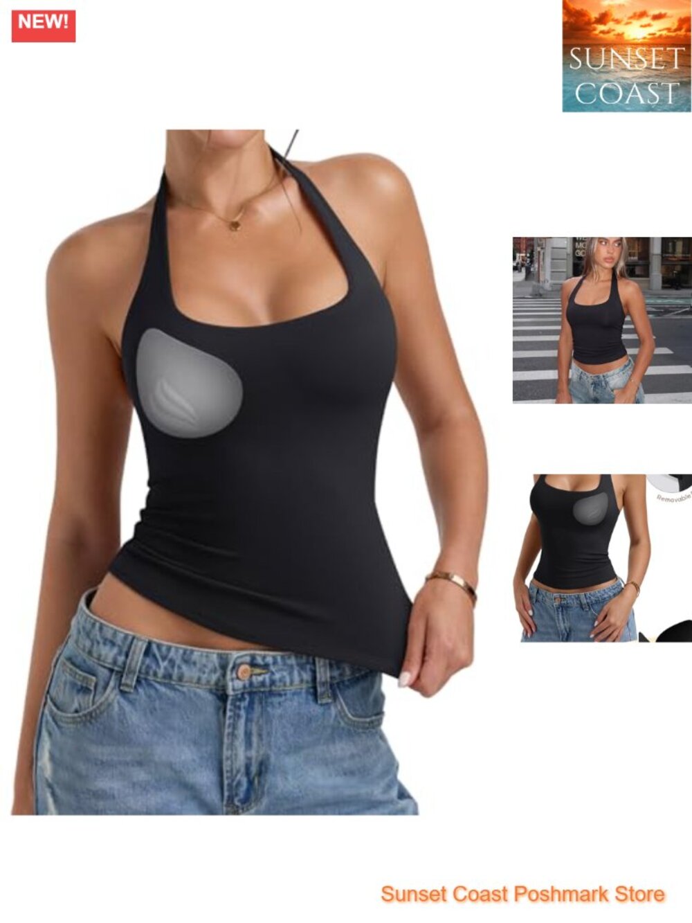 Padded Halter Tank Top Women's Double Lined Sleeveless Backless Built in Bra